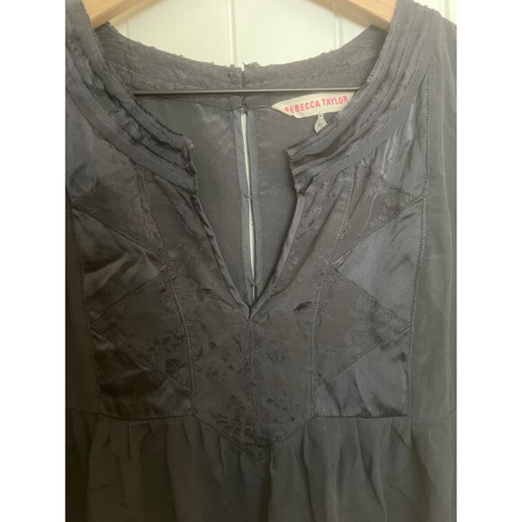 Rebecca Taylor Black Silk Blouse With Lace Detail Size L - Picture 3 of 6